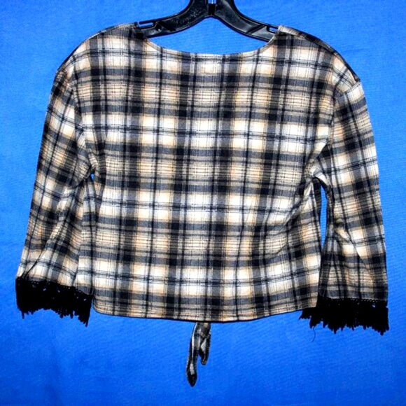 Paper + Tee Plaid Tie Front Top S - Picture 3 of 5